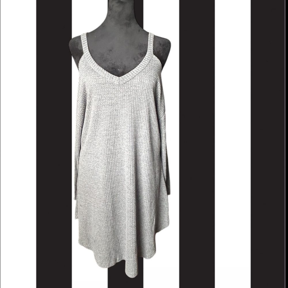Absolute Angel Cold Shoulder Waffle Knit Mini Dress Gray Women’s 1X - Picture 3 of 10